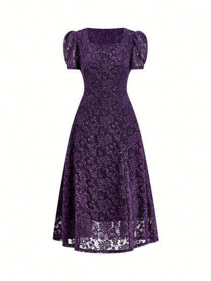 Clasi Women's Elegant Jacquard Sheer Petal Sleeve Cinched Waist Dress, Summer,Dresses For Women Summer Wedding Funeral Gender Reveal Purple