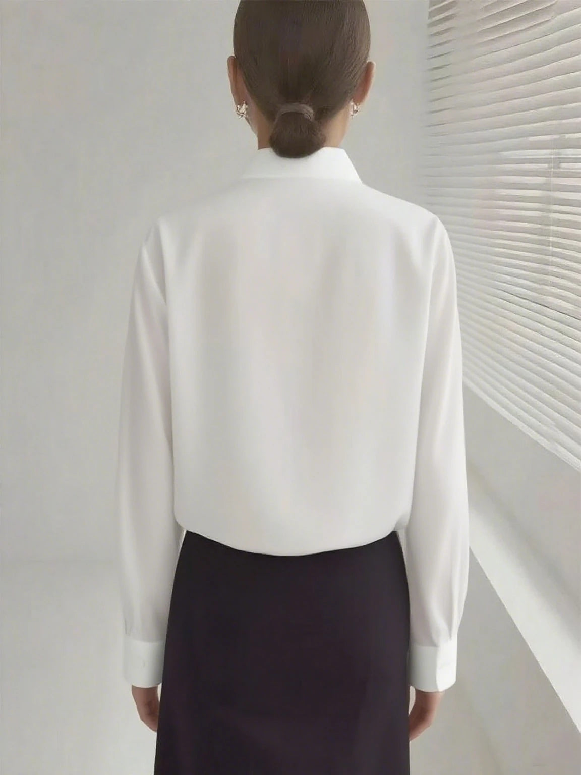 Classic Women's Black Button Detail Long Sleeve Regular Collar Shirt Spring