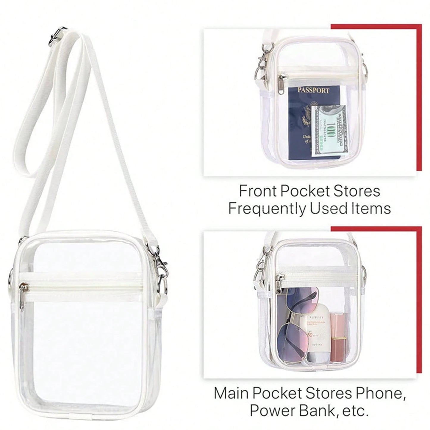 Clear Crossbody Bag, Approved For Stadiums, Suitable For Concerts, Sports Events, PVC Material, Beach, Beach Bags, Summer Outfits