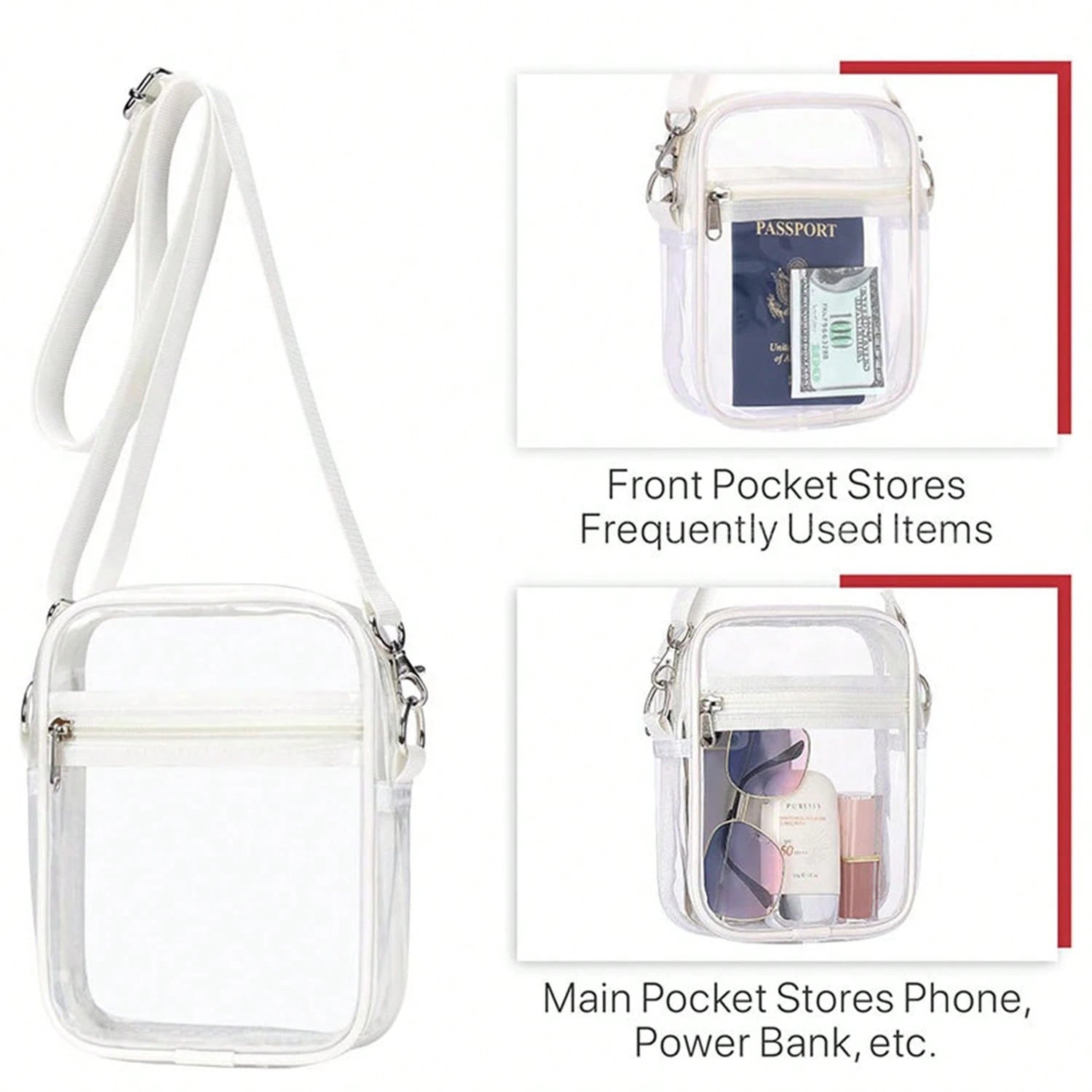 Clear Crossbody Bag, Approved For Stadiums, Suitable For Concerts, Sports Events, PVC Material, Beach, Beach Bags, Summer Outfits
