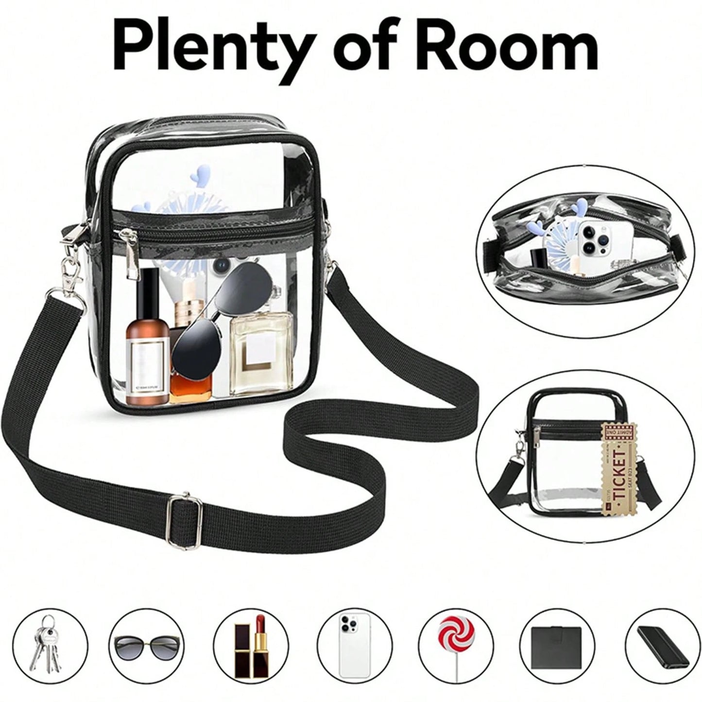 Clear Crossbody Bag, Approved For Stadiums, Suitable For Concerts, Sports Events, PVC Material, Beach, Beach Bags, Summer Outfits