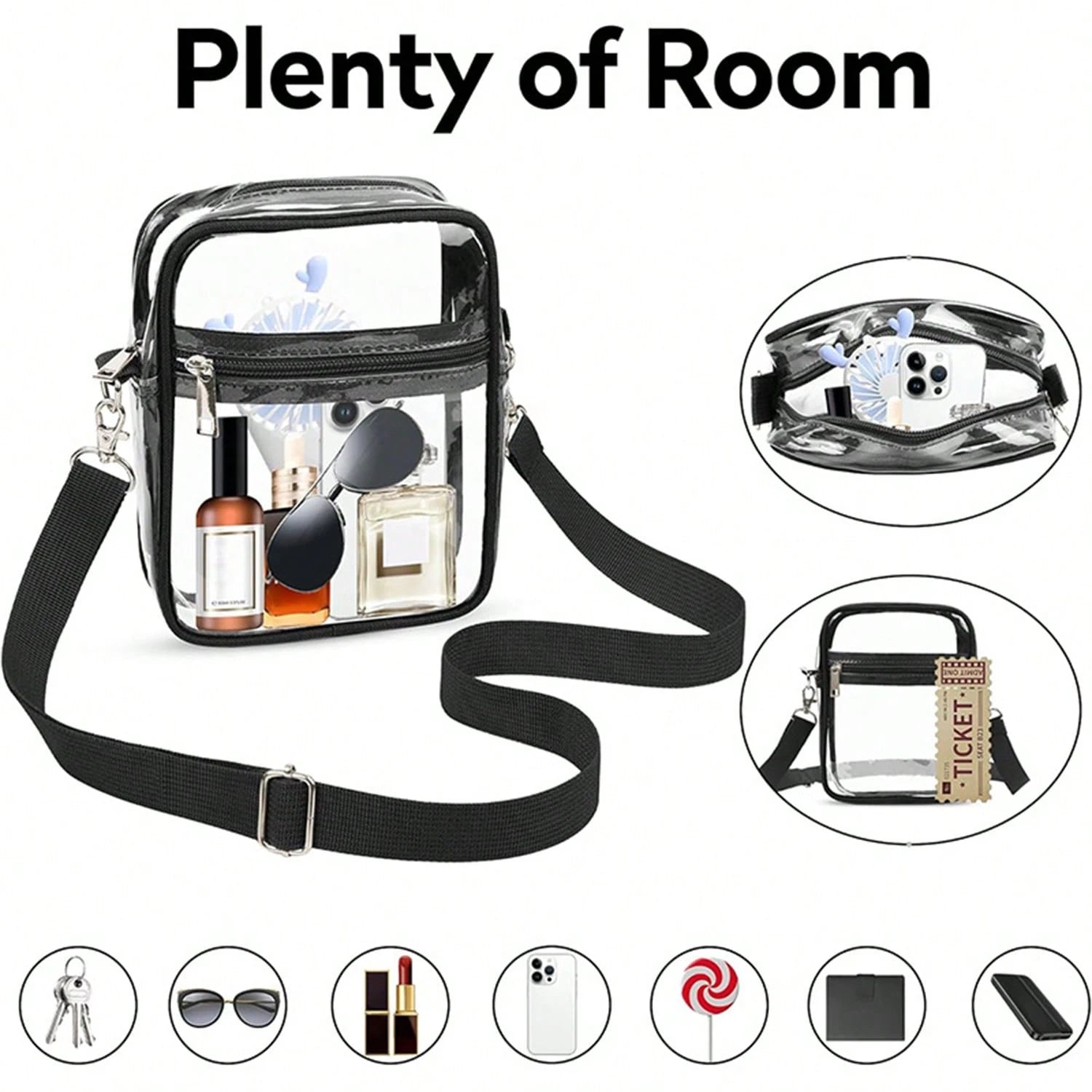 Clear Crossbody Bag, Approved For Stadiums, Suitable For Concerts, Sports Events, PVC Material, Beach, Beach Bags, Summer Outfits