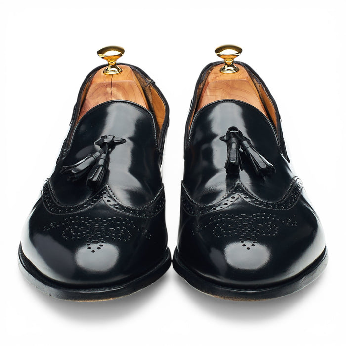 'Clive' Black Leather Tassel Loafers UK 12 F
