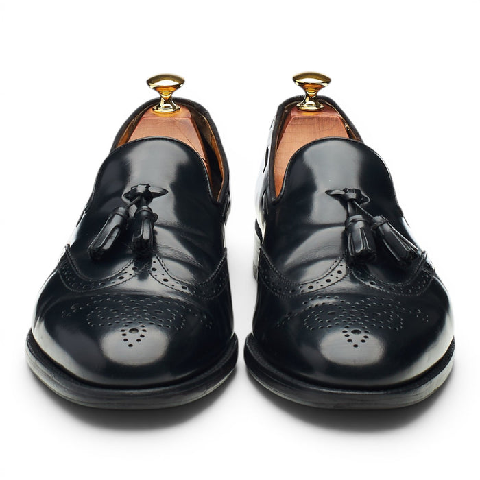'Clive' Black Leather Tassel Loafers UK 9.5 F