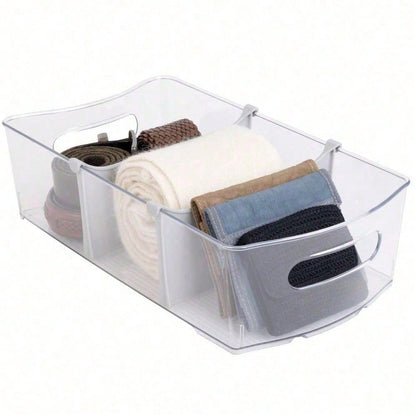 Closet And Laundry Storage Bin With Removable Dividers Clear Plastic Organizer Box For Clothes Toys Accessories Bedroom Closet Home Storage 14.5 X 8 In