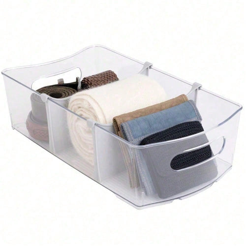 Closet And Laundry Storage Bin With Removable Dividers Clear Plastic Organizer Box For Clothes Toys Accessories Bedroom Closet Home Storage 14.5 X 8 In