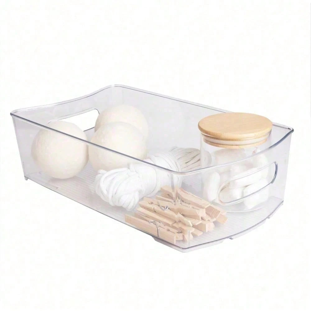 Closet And Laundry Storage Bin With Removable Dividers Clear Plastic Organizer Box For Clothes Toys Accessories Bedroom Closet Home Storage 14.5 X 8 In