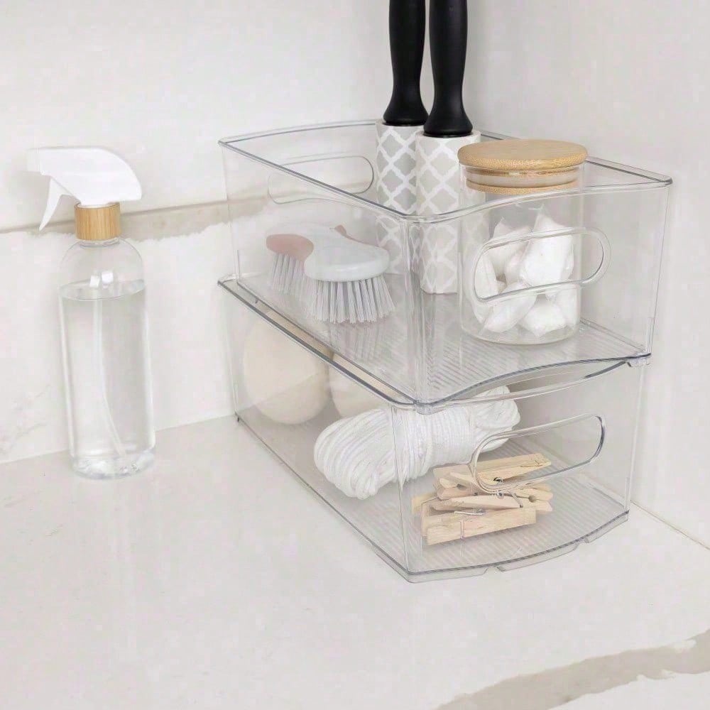 Closet And Laundry Storage Bin With Removable Dividers Clear Plastic Organizer Box For Clothes Toys Accessories Bedroom Closet Home Storage 14.5 X 8 In