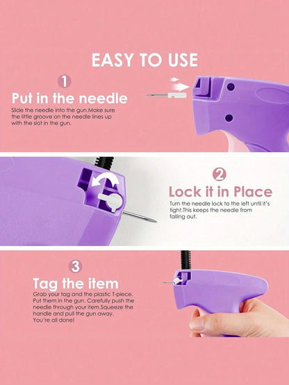 Clothing Sewing Gun, Mini Handheld Fast Repair Tool, Clothing Repair Tool Set, Tagging Gun With 6 Needles, 1000 Black Fasteners And 1000 White Fasteners, Portable Mini Tagging Tool (Needle Box Text Ra