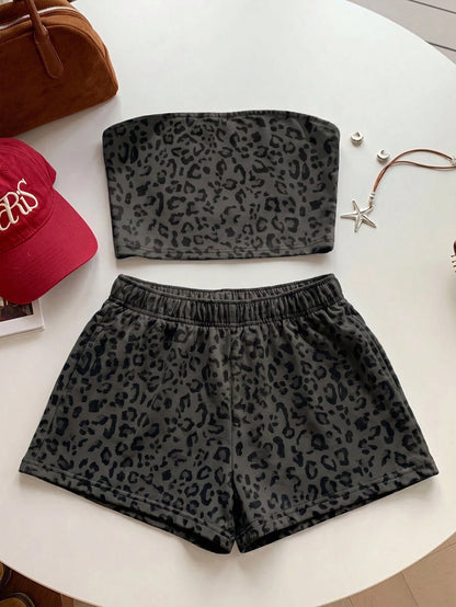 Comfortcana Leopard Print 2-Piece Set Women's Clothing, Suitable For Vacation, Graduation Season, Summer Top, Daily Commute, Date, Party, Autumn/Winter/Spring/Summer, Christmas, New Year, Thanksgiving