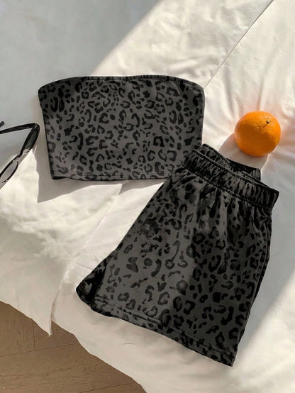 Comfortcana Leopard Print 2-Piece Set Women's Clothing, Suitable For Vacation, Graduation Season, Summer Top, Daily Commute, Date, Party, Autumn/Winter/Spring/Summer, Christmas, New Year, Thanksgiving