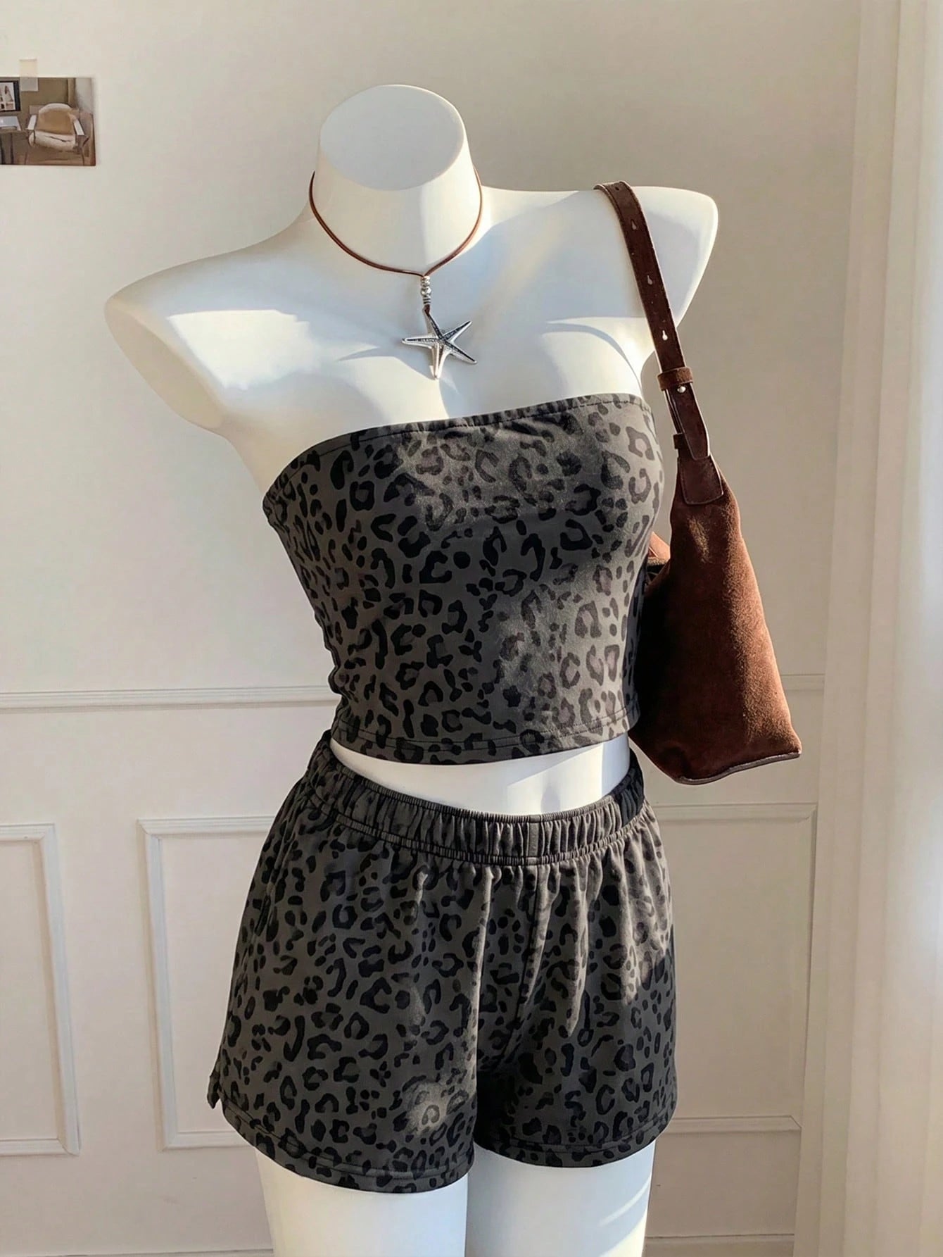 Comfortcana Leopard Print 2-Piece Set Women's Clothing, Suitable For Vacation, Graduation Season, Summer Top, Daily Commute, Date, Party, Autumn/Winter/Spring/Summer, Christmas, New Year, Thanksgiving