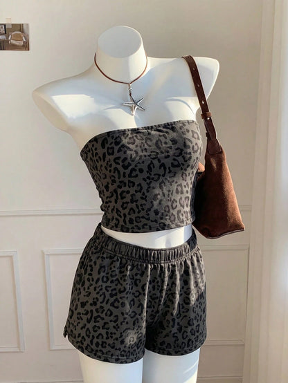 Comfortcana Leopard Print 2-Piece Set Women's Clothing, Suitable For Vacation, Graduation Season, Summer Top, Daily Commute, Date, Party, Autumn/Winter/Spring/Summer, Christmas, New Year, Thanksgiving