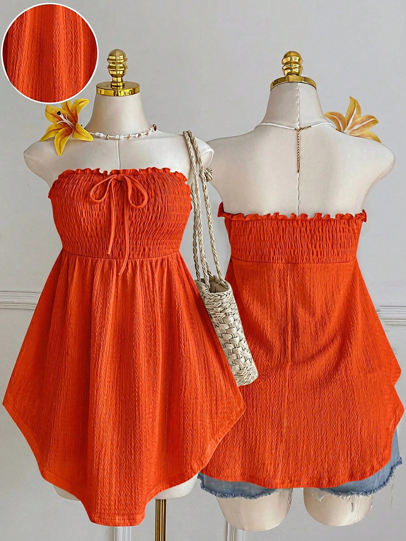 Comfortcana Plus Size Asymmetric Hem Lace Trim Sleeveless Tie Front Ruffle Blouse, Spring/Summer