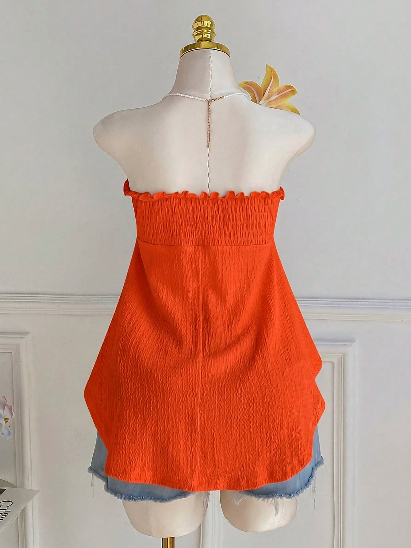 Comfortcana Plus Size Asymmetric Hem Lace Trim Sleeveless Tie Front Ruffle Blouse, Spring/Summer