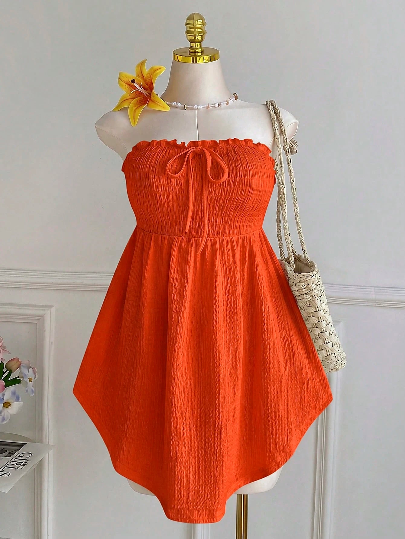 Comfortcana Plus Size Asymmetric Hem Lace Trim Sleeveless Tie Front Ruffle Blouse, Spring/Summer