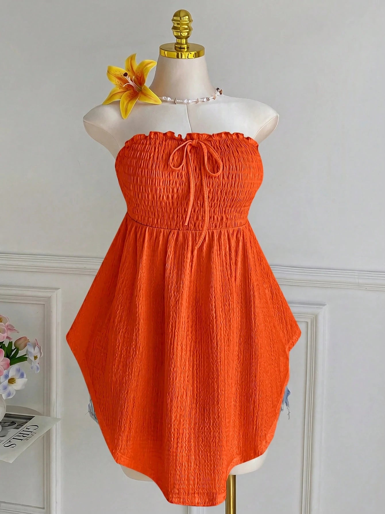 Comfortcana Plus Size Asymmetric Hem Lace Trim Sleeveless Tie Front Ruffle Blouse, Spring/Summer
