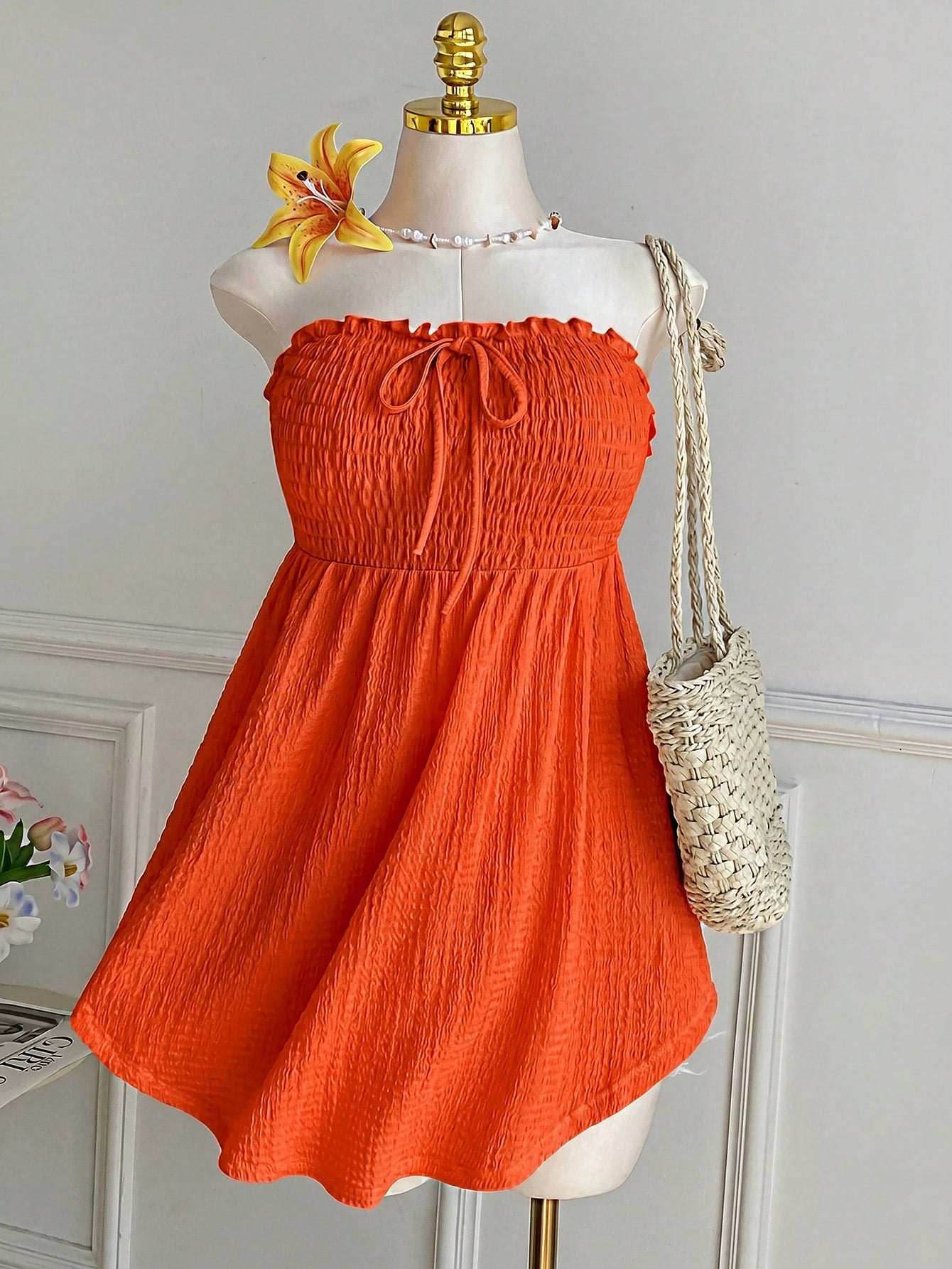 Comfortcana Plus Size Asymmetric Hem Lace Trim Sleeveless Tie Front Ruffle Blouse, Spring/Summer
