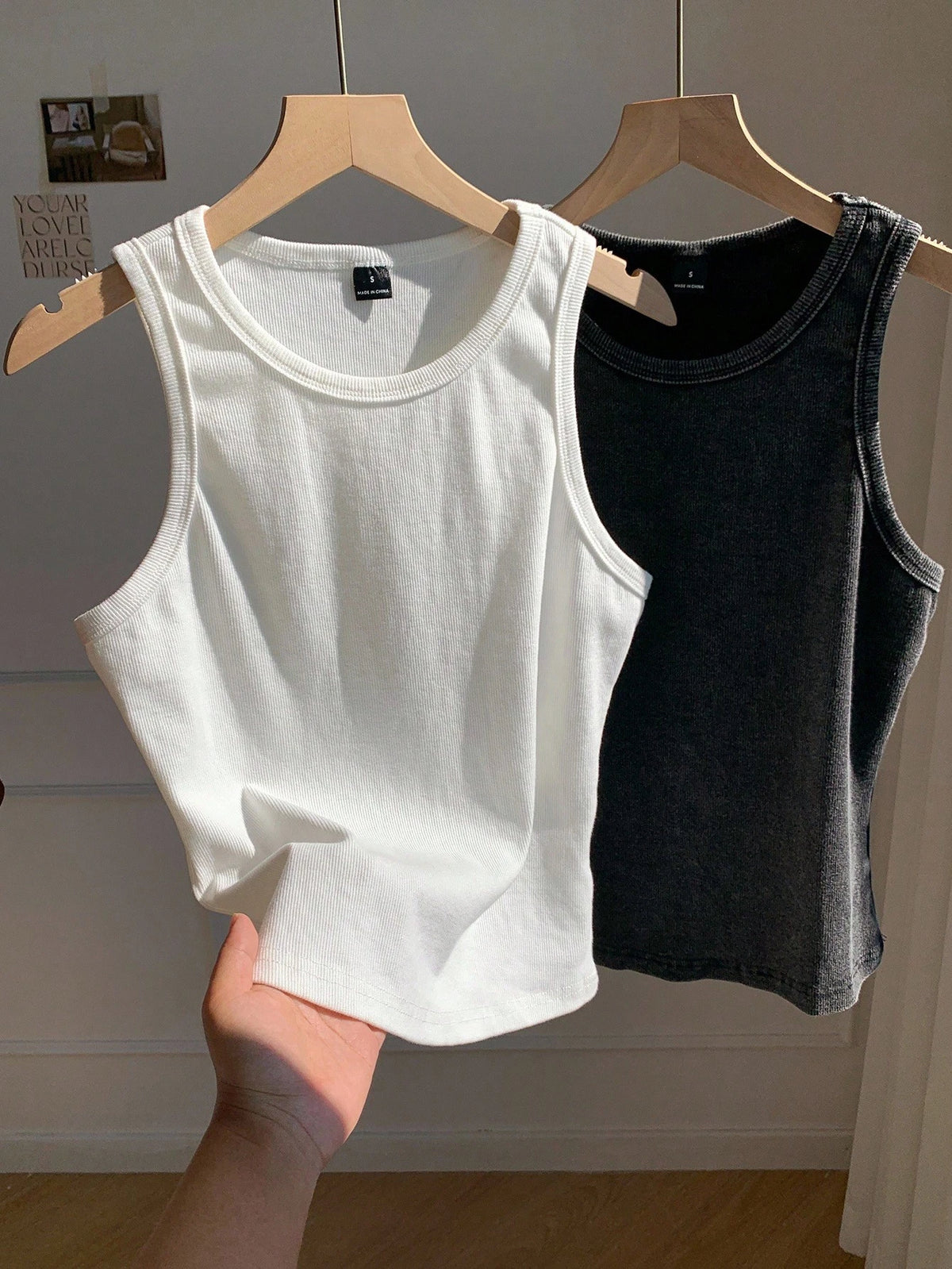 Comfortcana Versatile Women Black And White Sleeveless Tank Top Rib-Knit Round Neck Regular Fit Casual Style Ribbed Tops Cotton Basic Plain