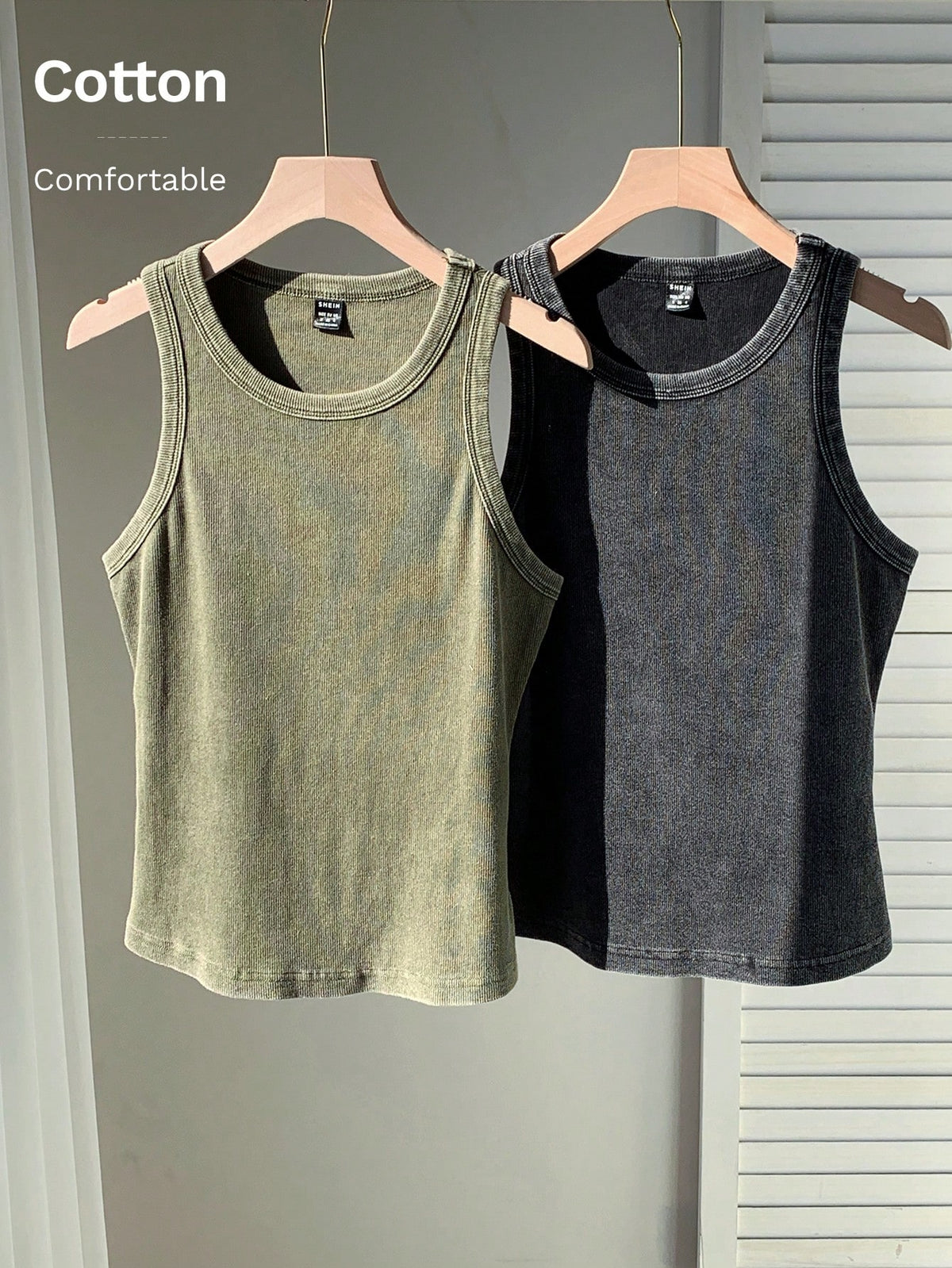Comfortcana Versatile Women Black And White Sleeveless Tank Top Rib-Knit Round Neck Regular Fit Casual Style Ribbed Tops Cotton Basic Plain