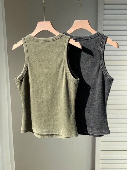 Comfortcana Versatile Women Black And White Sleeveless Tank Top Rib-Knit Round Neck Regular Fit Casual Style Ribbed Tops Cotton Basic Plain