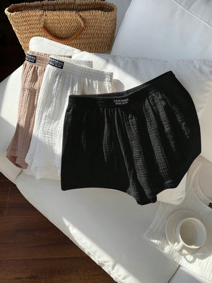 Comfortcana Women Letter Jacquard Wide Leg Shorts Set,Shorts For Summer Lounge White Black Beige Casual