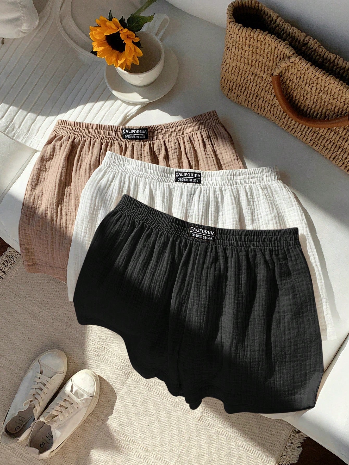 Comfortcana Women Letter Jacquard Wide Leg Shorts Set,Shorts For Summer Lounge White Black Beige Casual