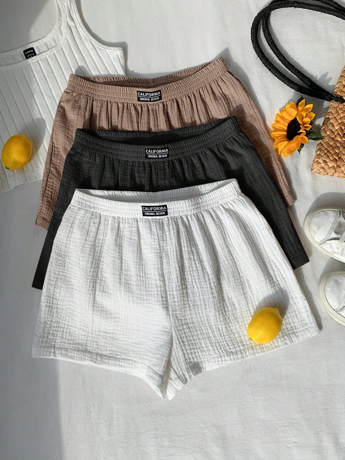 Comfortcana Women Letter Jacquard Wide Leg Shorts Set,Shorts For Summer Lounge White Black Beige Casual