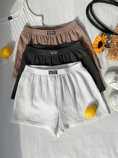 Comfortcana Women Letter Jacquard Wide Leg Shorts Set,Shorts For Summer Lounge White Black Beige Casual