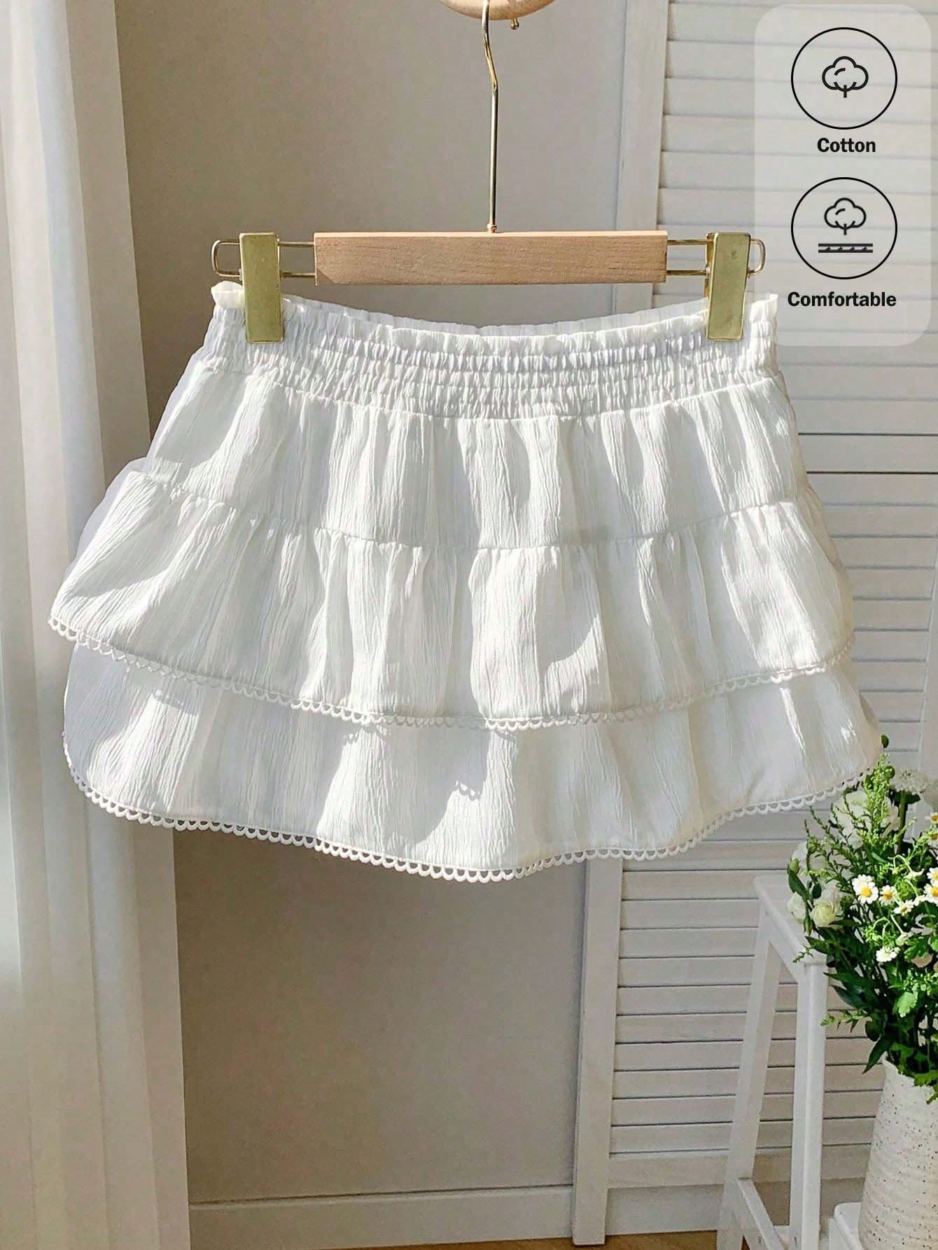 Comfortcana Women's Brown Plaid Autumn Cute Pre School Back-To-School Casual Vintage Woven Ruffle Hem A-Line Skirt, Fashionable Y2K Beach Work