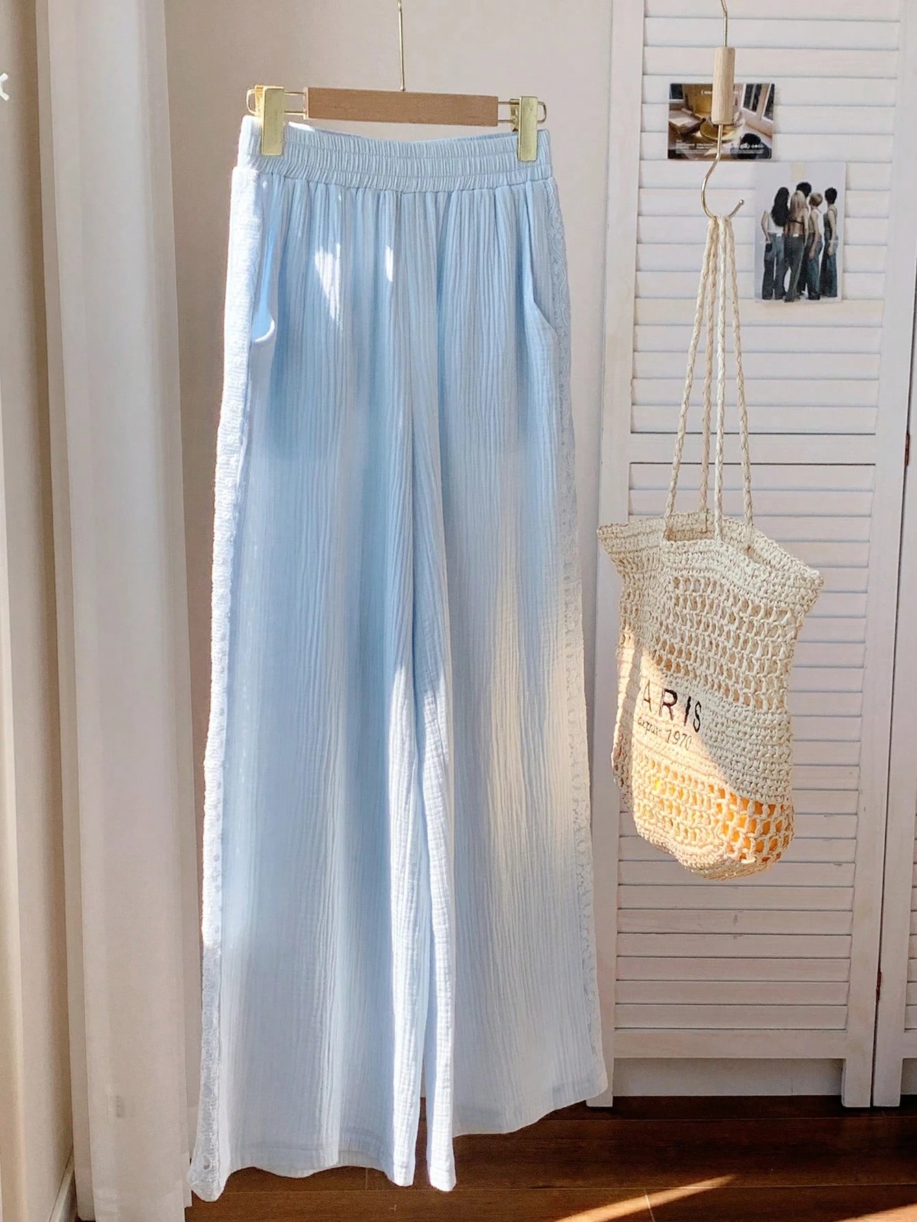 Comfortcana Women's Casual Lace Patchwork Wide Leg Pants