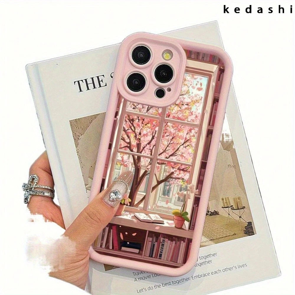 Compatible With IPhone 16, Creative Literary Sakura Tree Print Sky Eye Ladder Pattern Phone Case, Exquisite Floral Design Protective Cover, Best Gift For Family And Friends, Compatible With IPhone 16