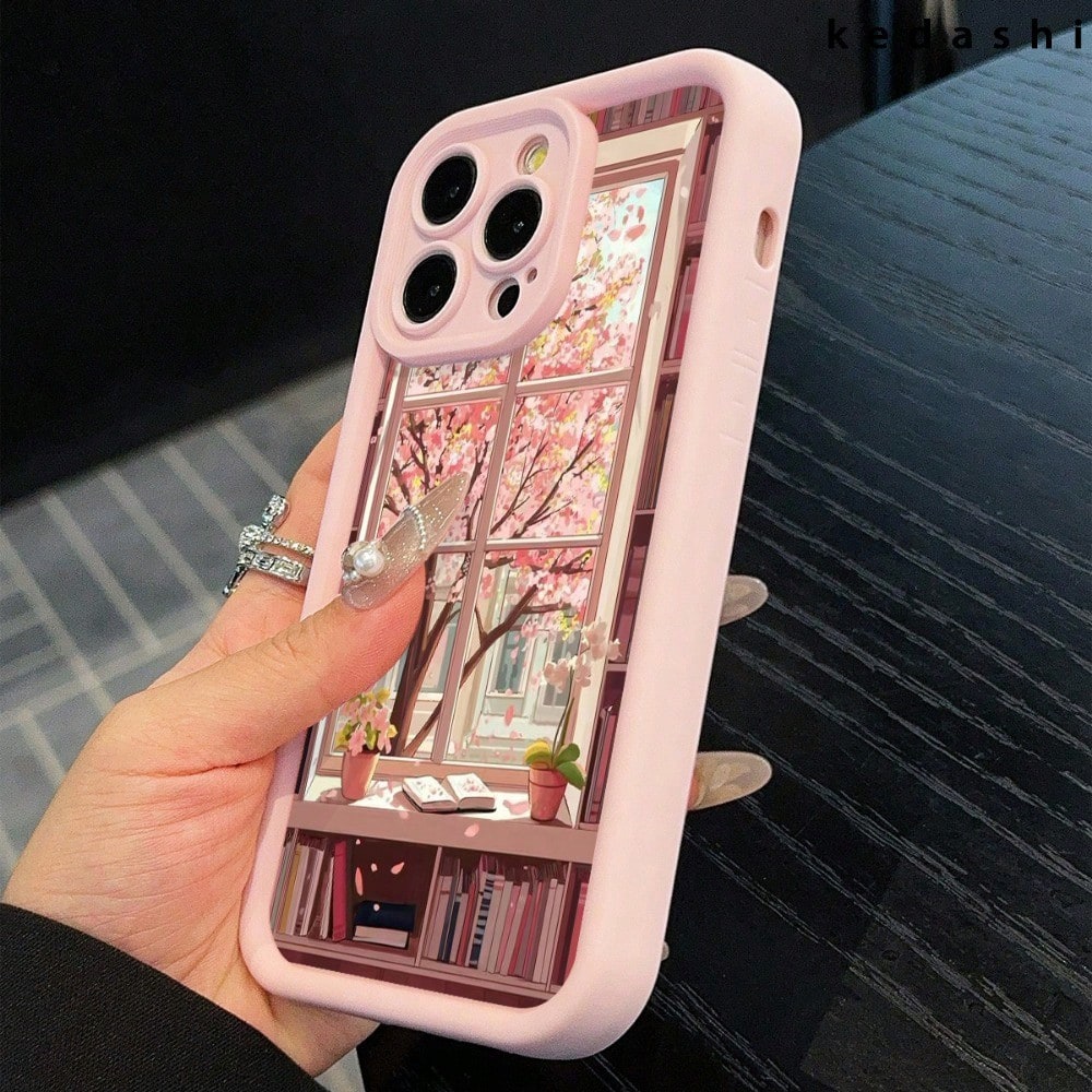Compatible With IPhone 16, Creative Literary Sakura Tree Print Sky Eye Ladder Pattern Phone Case, Exquisite Floral Design Protective Cover, Best Gift For Family And Friends, Compatible With IPhone 16