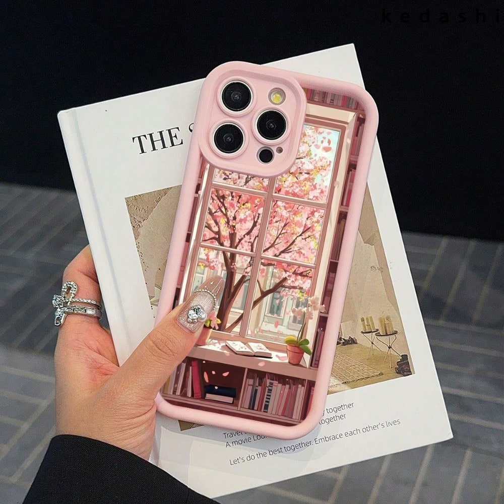 Compatible With IPhone 16, Creative Literary Sakura Tree Print Sky Eye Ladder Pattern Phone Case, Exquisite Floral Design Protective Cover, Best Gift For Family And Friends, Compatible With IPhone 16
