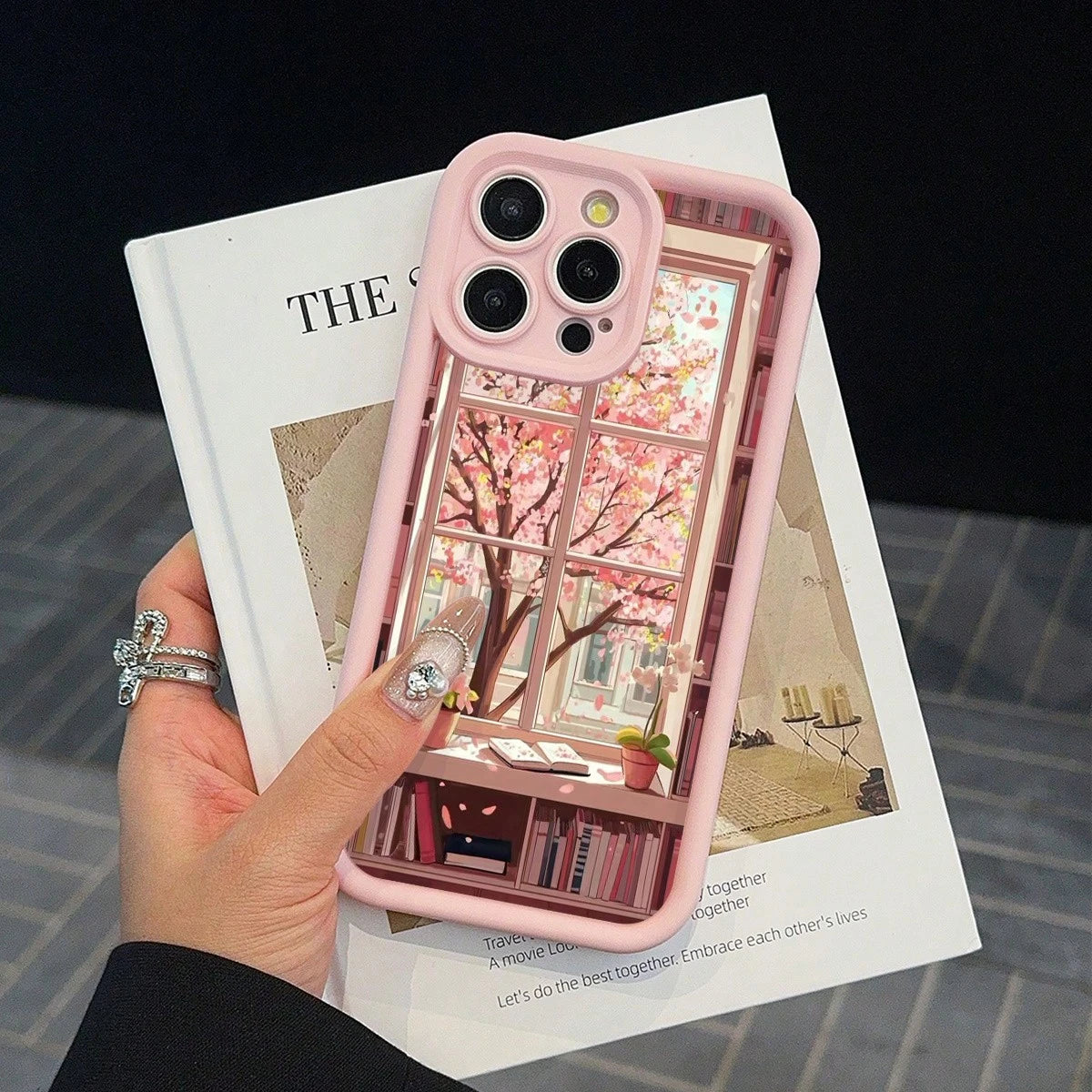 Compatible With IPhone 16, Creative Literary Sakura Tree Print Sky Eye Ladder Pattern Phone Case, Exquisite Floral Design Protective Cover, Best Gift For Family And Friends, Compatible With IPhone 16