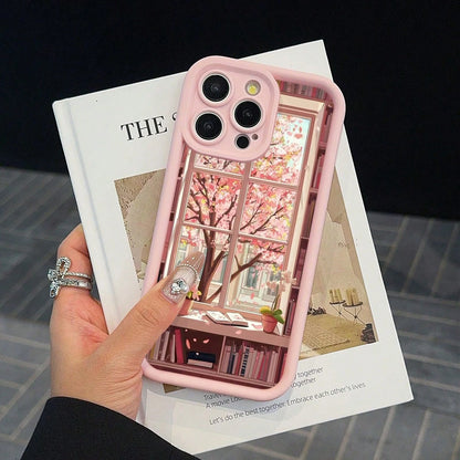 Compatible With IPhone 16, Creative Literary Sakura Tree Print Sky Eye Ladder Pattern Phone Case, Exquisite Floral Design Protective Cover, Best Gift For Family And Friends, Compatible With IPhone 16