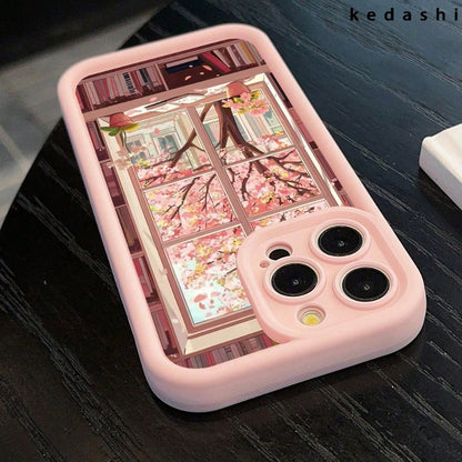 Compatible With IPhone 16, Creative Literary Sakura Tree Print Sky Eye Ladder Pattern Phone Case, Exquisite Floral Design Protective Cover, Best Gift For Family And Friends, Compatible With IPhone 16