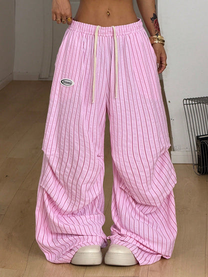 Coolane Autumn Outfits For Women Streetwear Athletic Going Out Daily Loungewear School Casual Vintage Y2K Pink Striped Wide Leg Pants Back-To-School