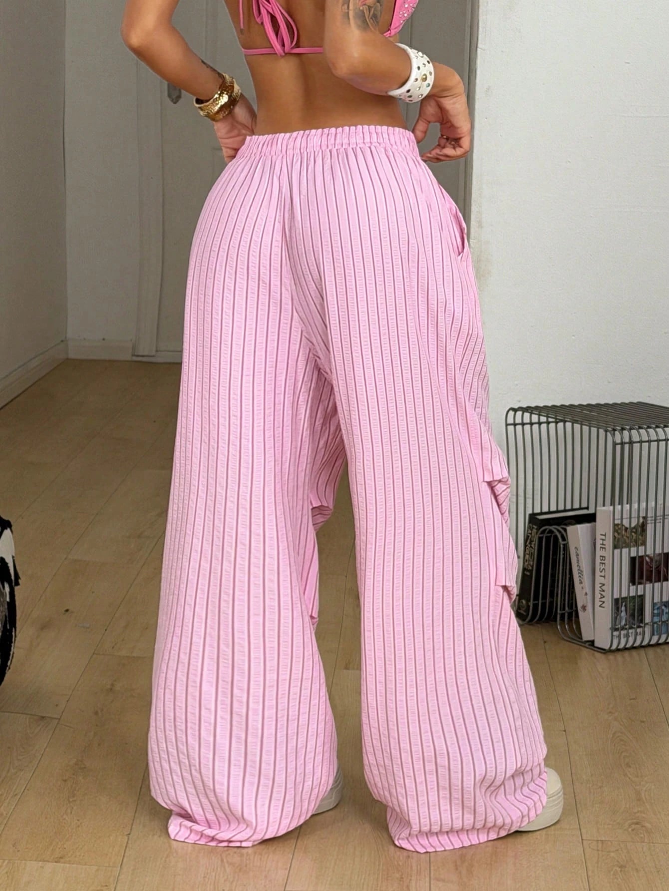Coolane Autumn Outfits For Women Streetwear Athletic Going Out Daily Loungewear School Casual Vintage Y2K Pink Striped Wide Leg Pants Back-To-School