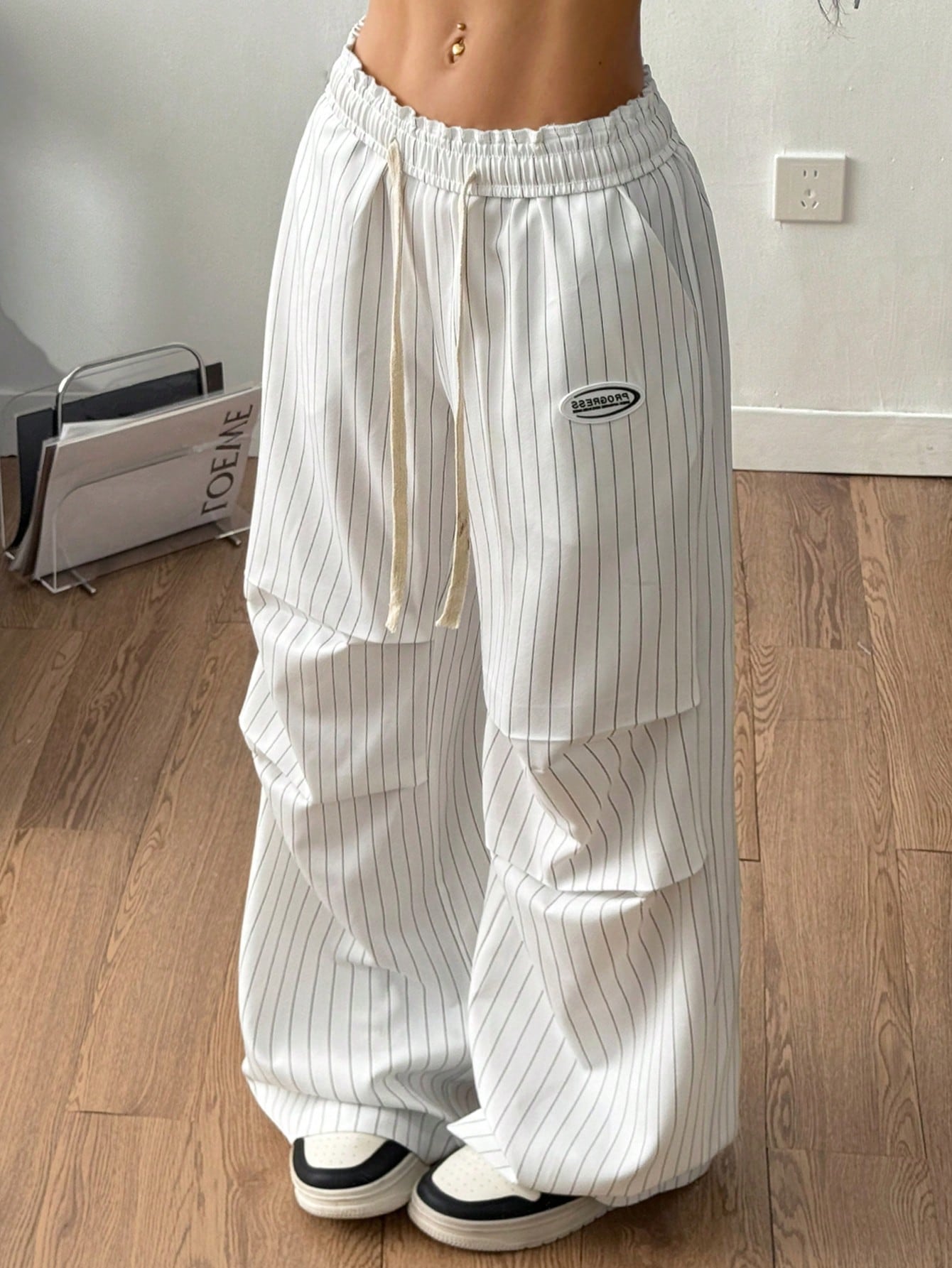 Coolane Autumn Outfits For Women Streetwear Athletic Going Out Daily Loungewear School Casual Vintage Y2K Pink Striped Wide Leg Pants Back-To-School