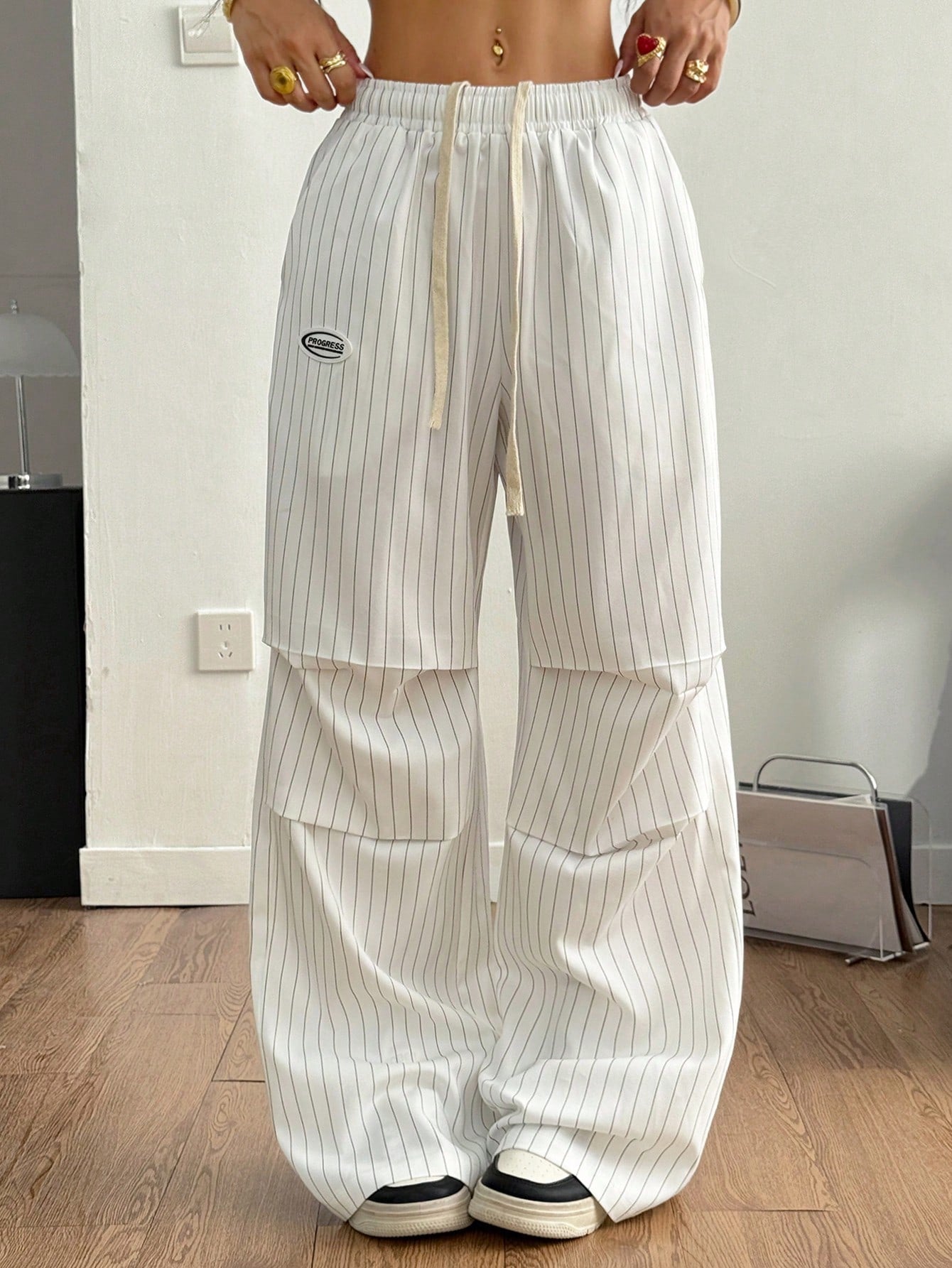Coolane Autumn Outfits For Women Streetwear Athletic Going Out Daily Loungewear School Casual Vintage Y2K Pink Striped Wide Leg Pants Back-To-School