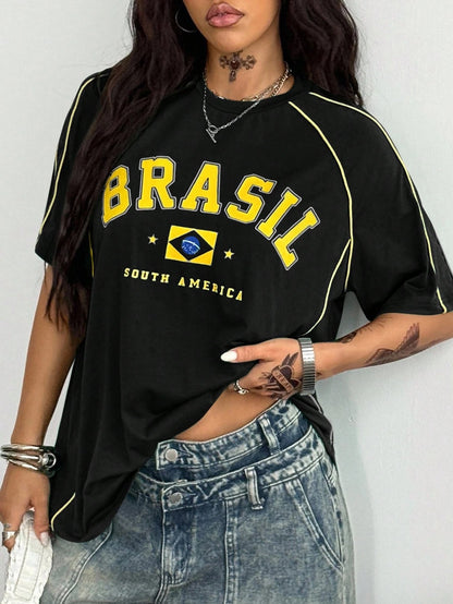 Coolane Women's Men's Plus Size Summer Fall Game Day Festival Sport Y2K Casual Going Out Brunch Date Night Active Office Cotton Brazil T-Shirt Black