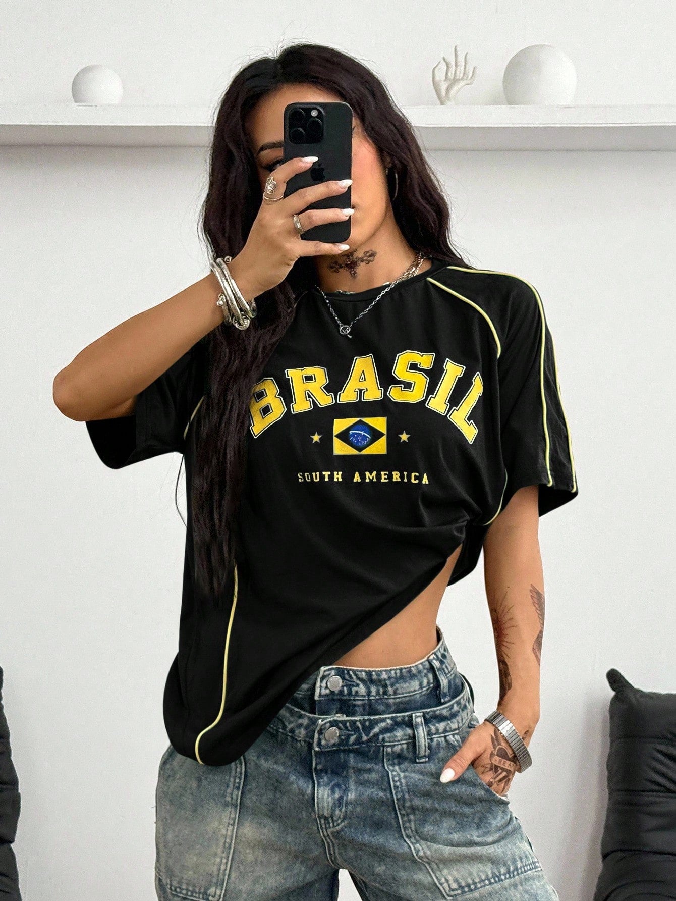 Coolane Women's Men's Plus Size Summer Fall Game Day Festival Sport Y2K Casual Going Out Brunch Date Night Active Office Cotton Brazil T-Shirt Black
