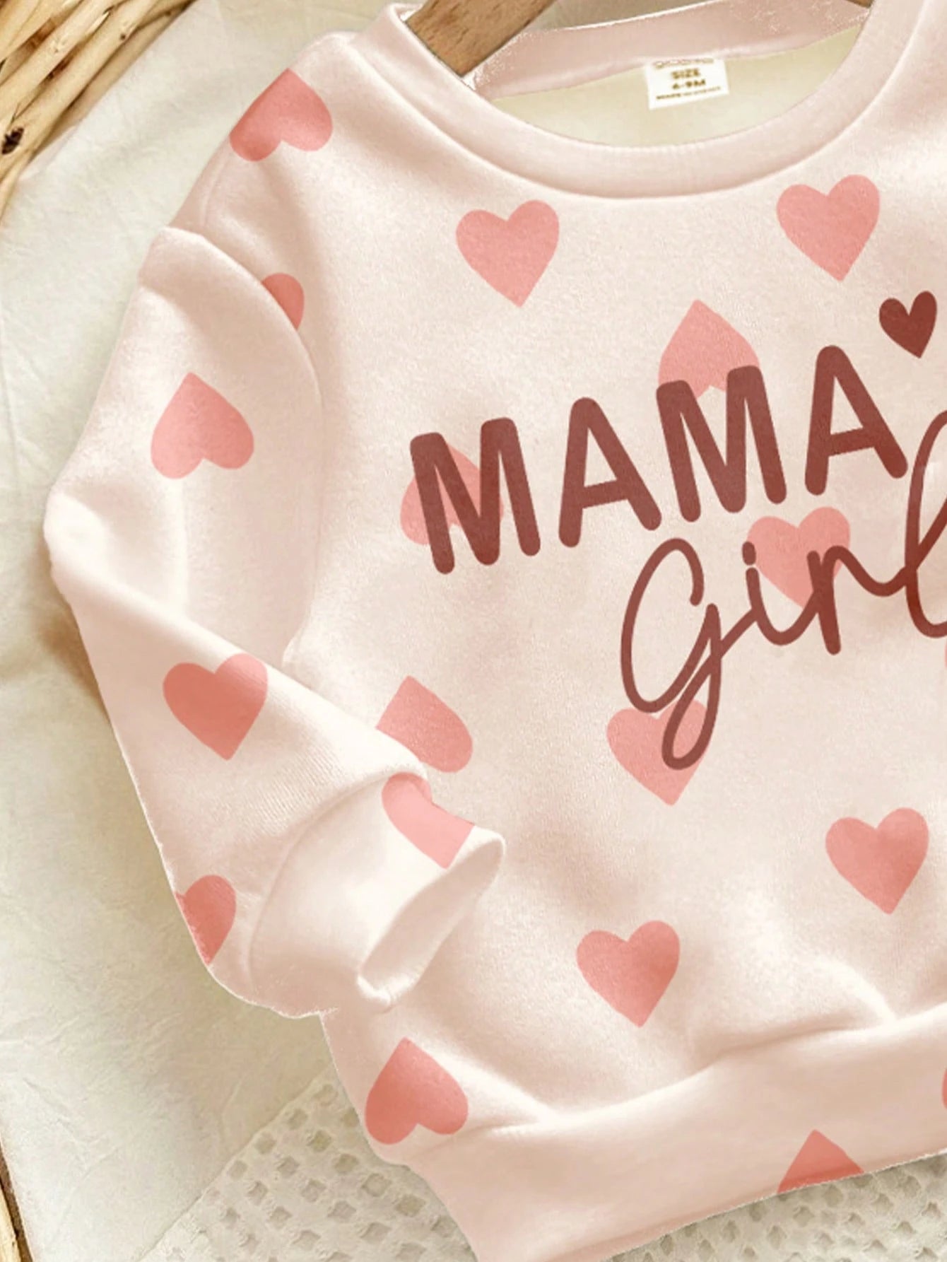 Coral Pink, Cute Heart Letter Mama'girl❤, Baby Girl Casual Comfortable Soft Thickened Warm Crew Neck Long Sleeve Sweatshirt Leggings Suitable For Autumn/Winter Daily, Cozy Season, Stylish Baby Girl
