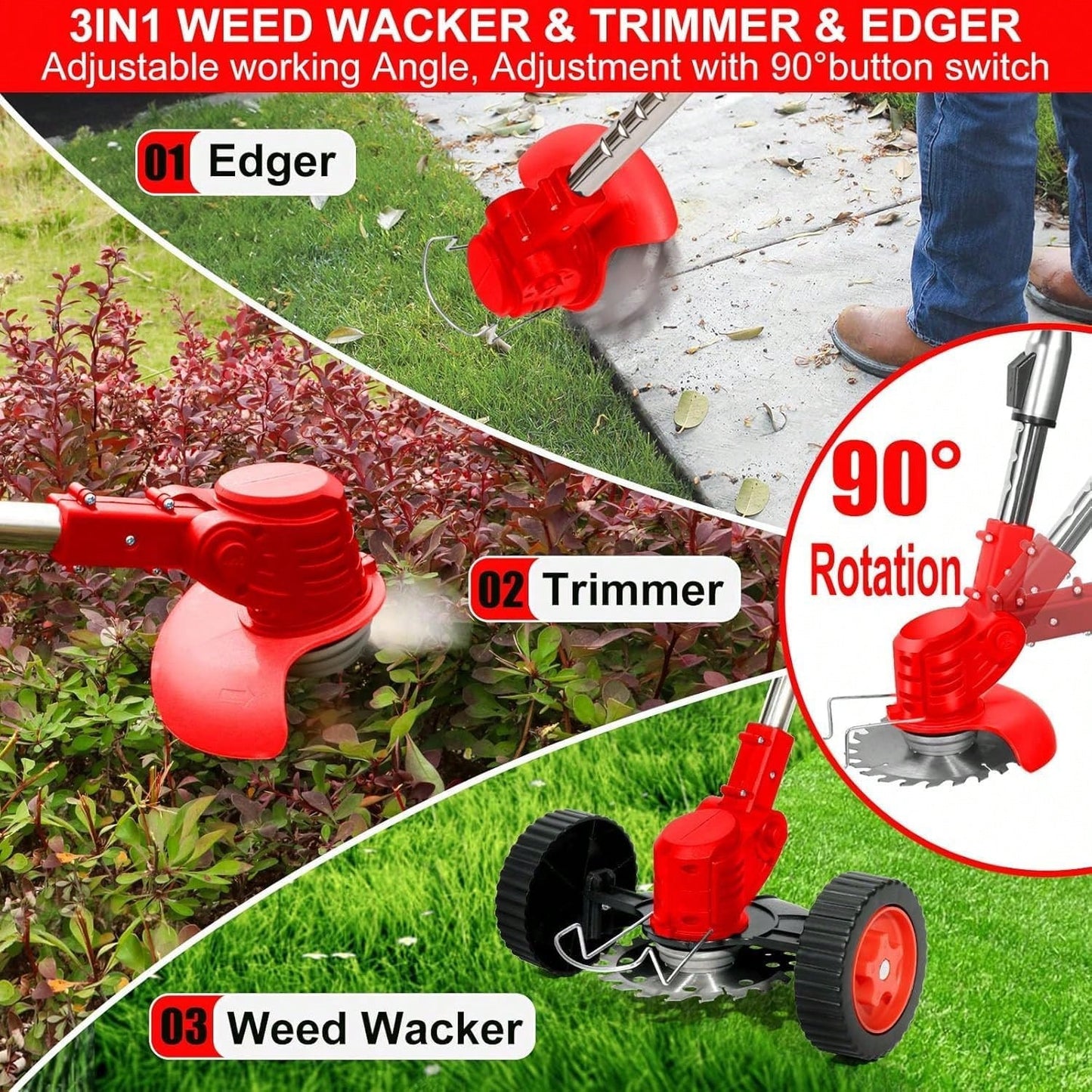 Cordless Weeder, Battery Powered Mower, 3 In 1 Rechargeable Electric Lawn Trimmer, Lawn Trimming Tool, Garden Styling Tool, Tree Trimmer For Lawn Garden Yard Weeder, Trimmer, Saw