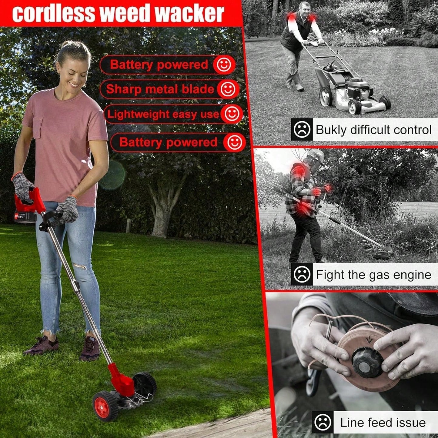 Cordless Weeder, Battery Powered Mower, 3 In 1 Rechargeable Electric Lawn Trimmer, Lawn Trimming Tool, Garden Styling Tool, Tree Trimmer For Lawn Garden Yard Weeder, Trimmer, Saw