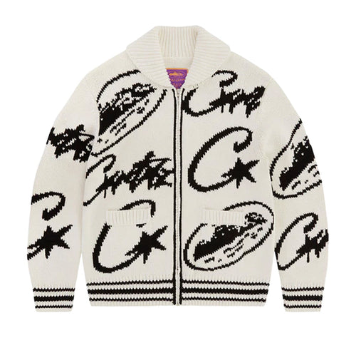 Corteiz VVS Jacquard Knit Zip White
