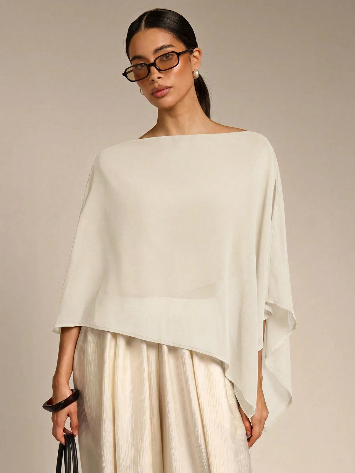 COSMINA Solid Color Casual Versatile Daily Asymmetrical Hem Blouse, Summer Sun Protection, Shawl Collar Blouse, Summer, Versatile