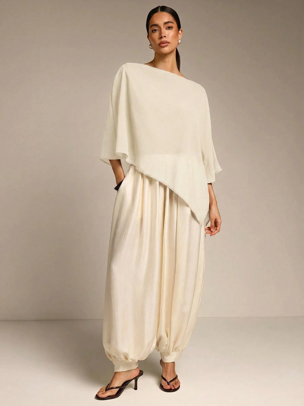 COSMINA Solid Color Casual Versatile Daily Asymmetrical Hem Blouse, Summer Sun Protection, Shawl Collar Blouse, Summer, Versatile