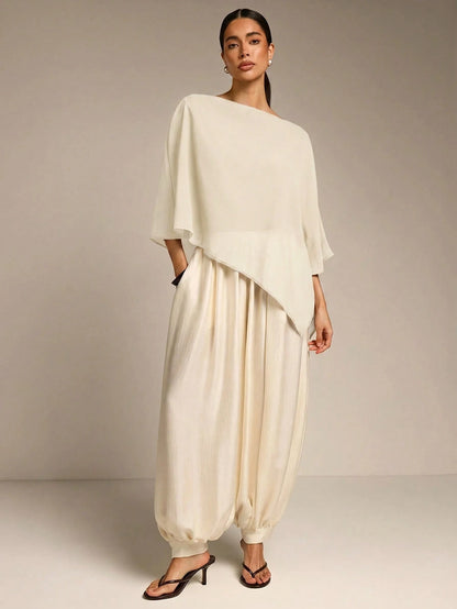 COSMINA Solid Color Casual Versatile Daily Asymmetrical Hem Blouse, Summer Sun Protection, Shawl Collar Blouse, Summer, Versatile